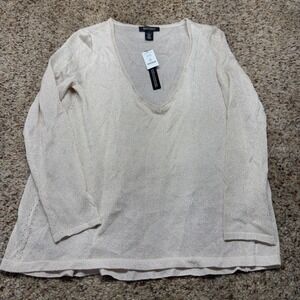 White House Black Market Rose Gold Shimmer V-Neck Metallic Knit Sweater